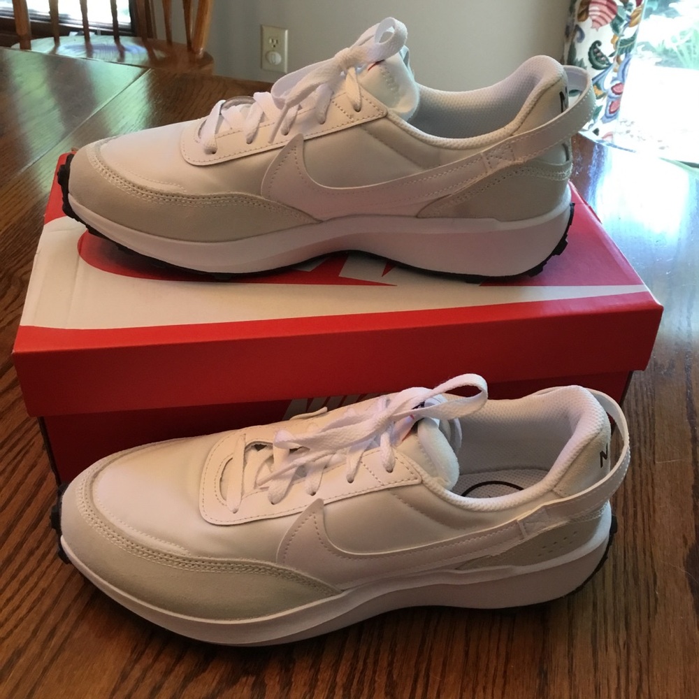 Nike White and Light Taupe Low-Top Sneakers